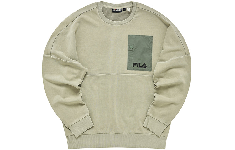 FILA Colorblock Pocket Knit Pullover Sweatshirt Olive Card T11M241205FLK