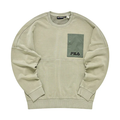 FILA Colorblock Pocket Knit Pullover Sweatshirt Olive Card T11M241205FLK