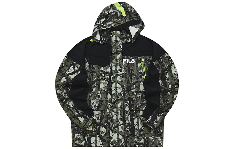 FILA Colorblock Printed Loose Fit Hooded Woven Jacket in Plant Green T11M231701FDG