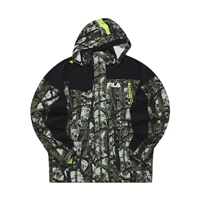 FILA Colorblock Printed Loose Fit Hooded Woven Jacket in Plant Green T11M231701FDG