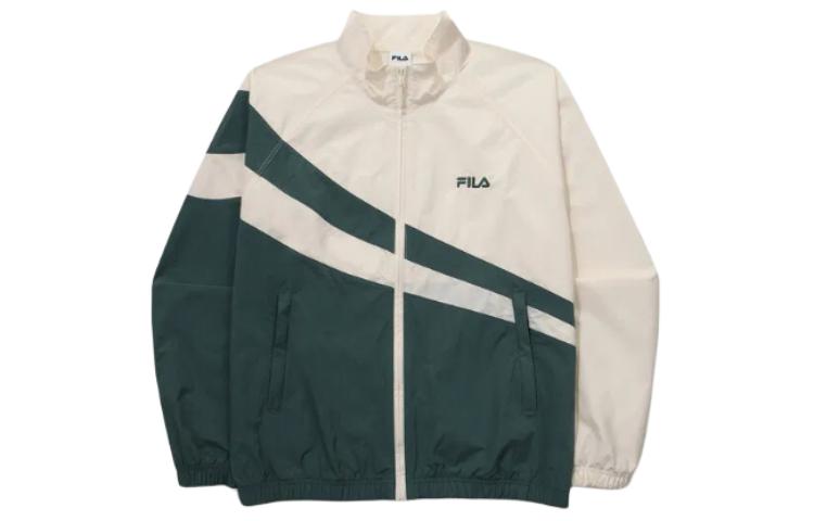 FILA Colorblock Retro Track Jacket - Unisex Beige Full-Zip Stand Collar FS2JKG2103X-DTL