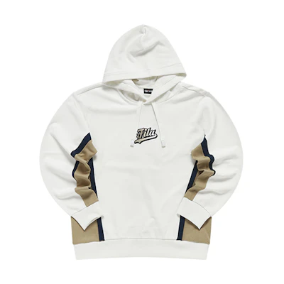 FILA Contrast Logo Hoodie Men’s Pullover Knit Sweater Off-White T11M312208F-WT