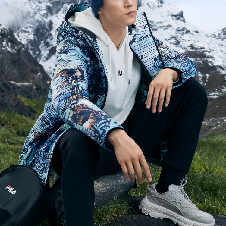 Sizing FILA Coron Horn Full-Print Loose Lightweight Down Jacket Winter Men Blue F11M048912F-LB