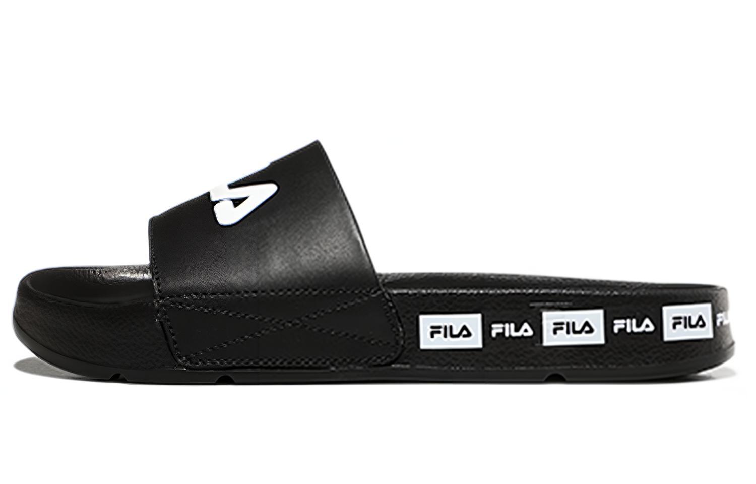 FILA Cozy Lightweight Thick Sole Unisex Black Korean Version Slippers
