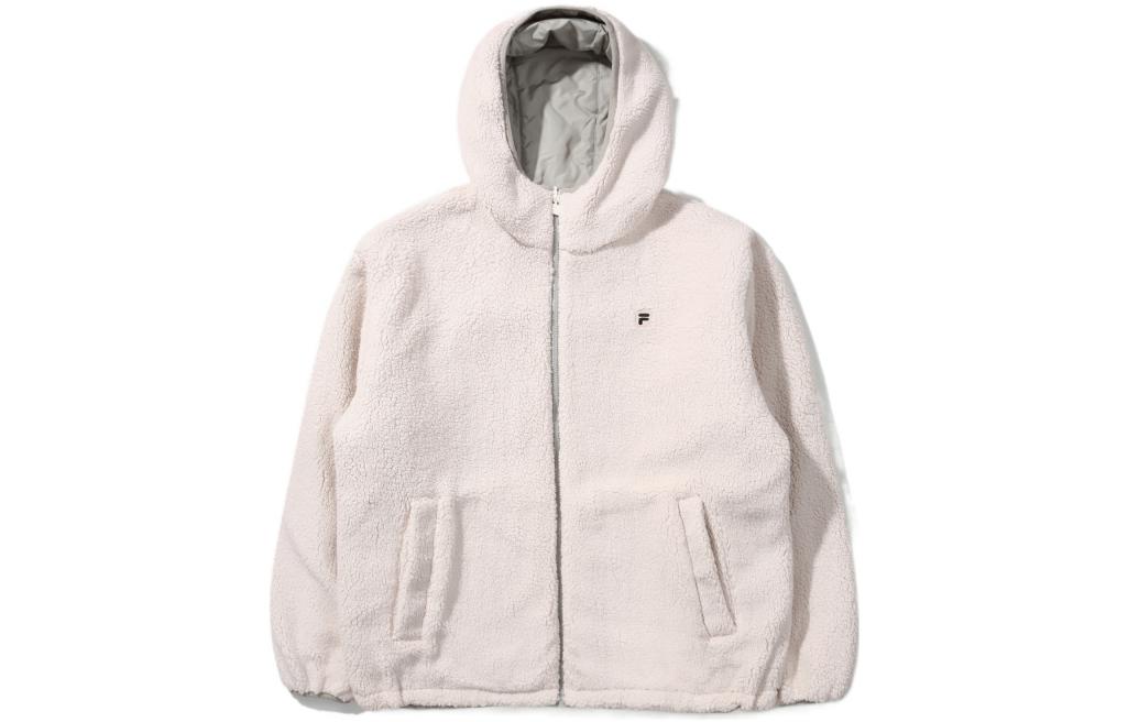 FILA Cream White Unisex Hoodie Jacket with Solid Logo Patch FE2JKD6102X-CRM