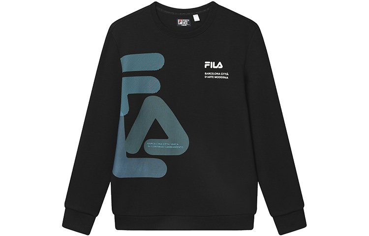FILA Crewneck Knitted Sweatshirt with Logo Print in Black F11M319214F-BK