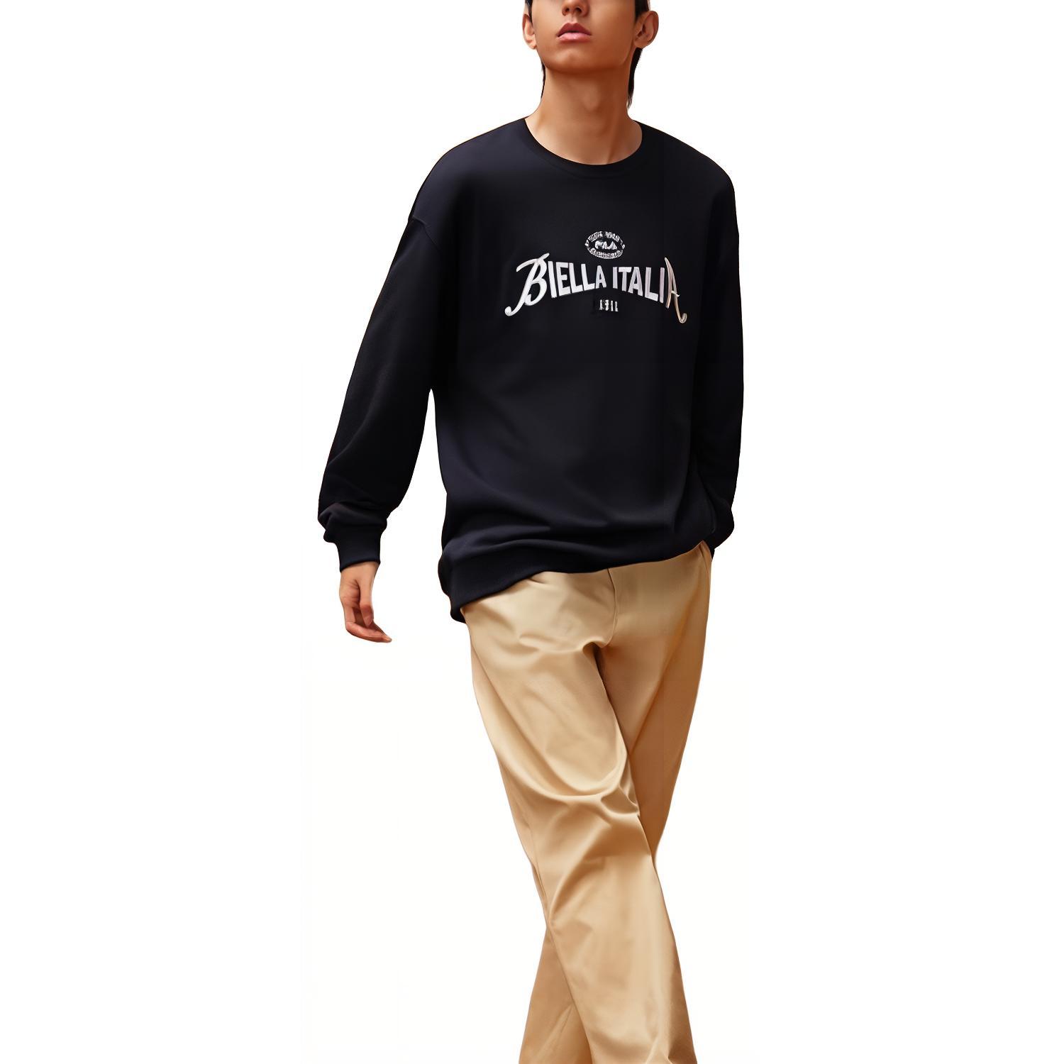 FILA Crewneck Letter Embroidered Fleece Sweatshirt Unisex Black F11U339202F-BK