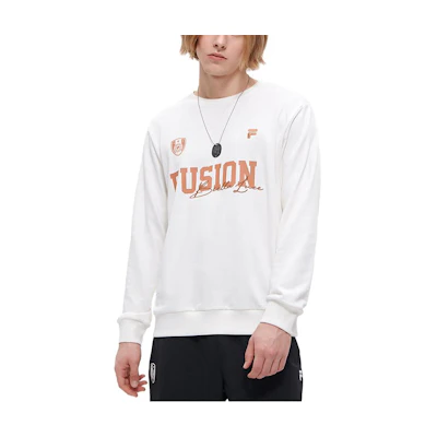 FILA Crewneck Pullover Sweatshirt with Logo Print - White T11M335204F-WT