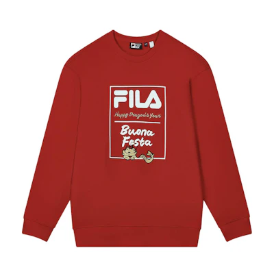 FILA Dada Dragon Pullover Sweatshirt Red College Style Unisex Crewneck F11U419201FRD