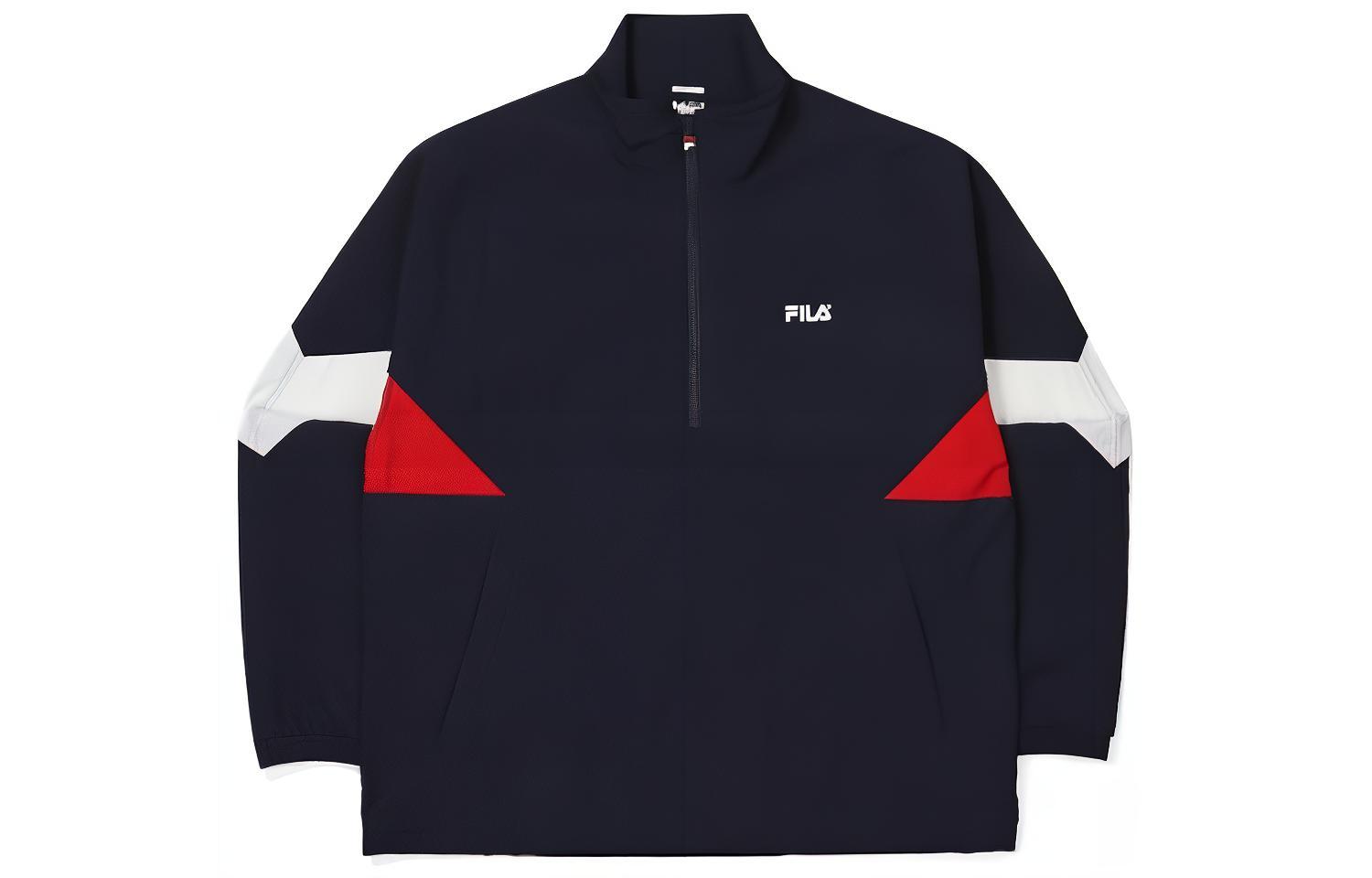 FILA Deep Blue Zip-Up Jacket with Logo and Stand Collar Long Sleeves FE2JKF5104X-INA