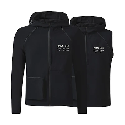 FILA Detachable Long-Sleeve Hooded Jacket Deep Black A11M231708F-BK