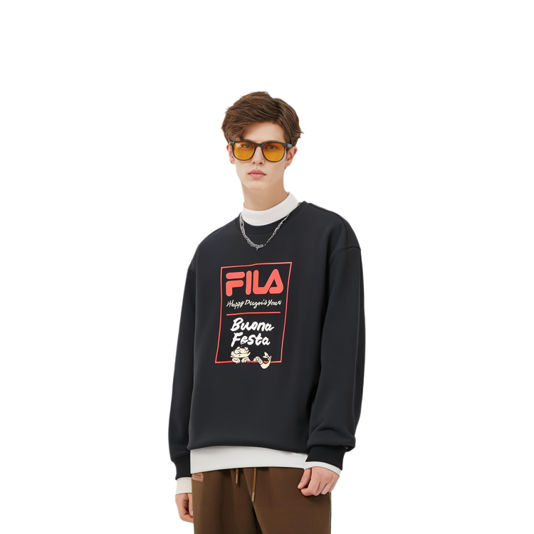 Shop FILA 龍系列黑色套頭衛衣 男女休閒版型 F11U419201F-BK