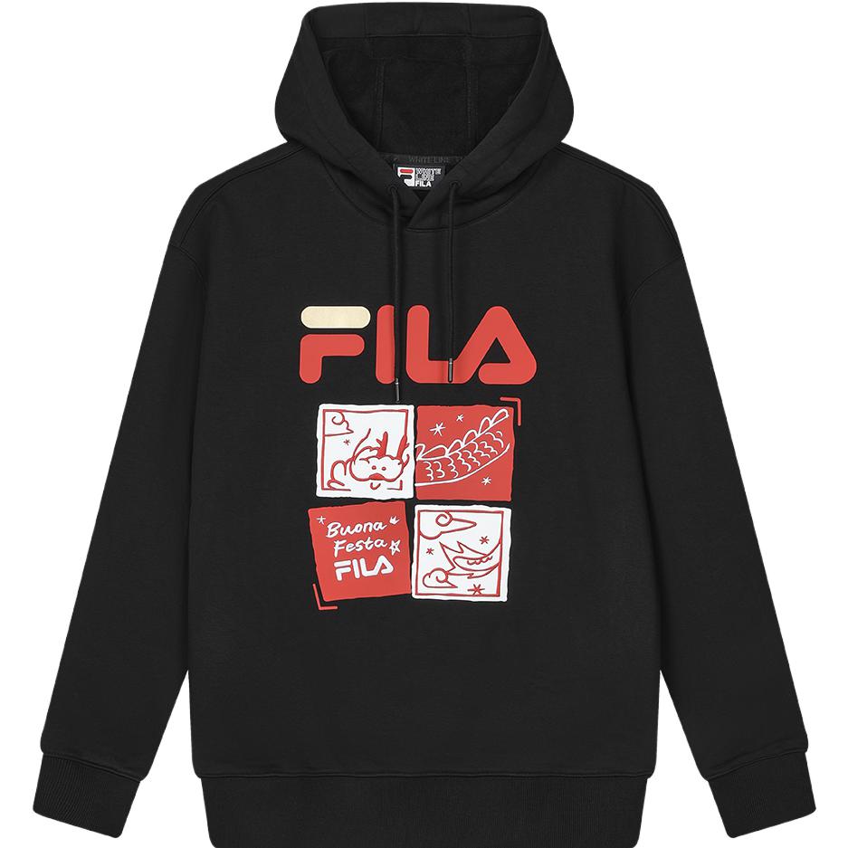 FILA Dragon Series Oversized Black Hoodie Unisex Couples Edition F11U419204F-BK