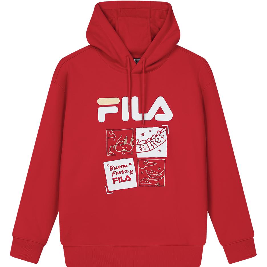 FILA Dragon Series Red Hoodie - Unisex Casual Fit for Couples F11U419204FRD