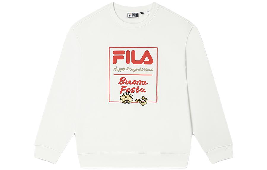 FILA Dragon Series Unisex Crewneck Letter Print Long-Sleeve Sweatshirt Cloud Beige F11U419201FWT