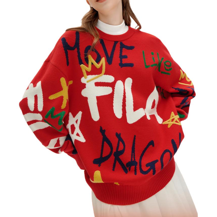 Purchase FILA ドラゴンシリーズ ユニセックス ニットセーター 赤 - コーデ風手書きデザイン F11U419402F-RD