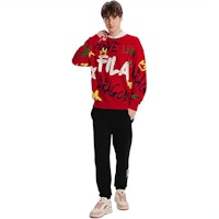 FILA Dragon Series Sweater Rajut Merah Unisex - Desain Tulisan Tangan Unik. F11U419402F-RD Cheap FILA Dragon Series Sweater Rajut Merah Unisex - Desain Tulisan Tangan Unik. F11U419402F-RD