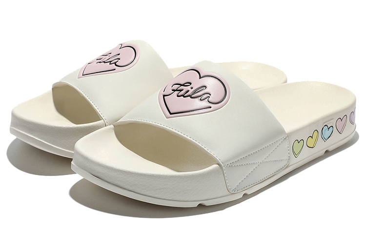 Order 斐乐 Fila Drifter 21 V-Day 愛心塗鴉 簡約休閒厚底拖鞋 米白 韓版