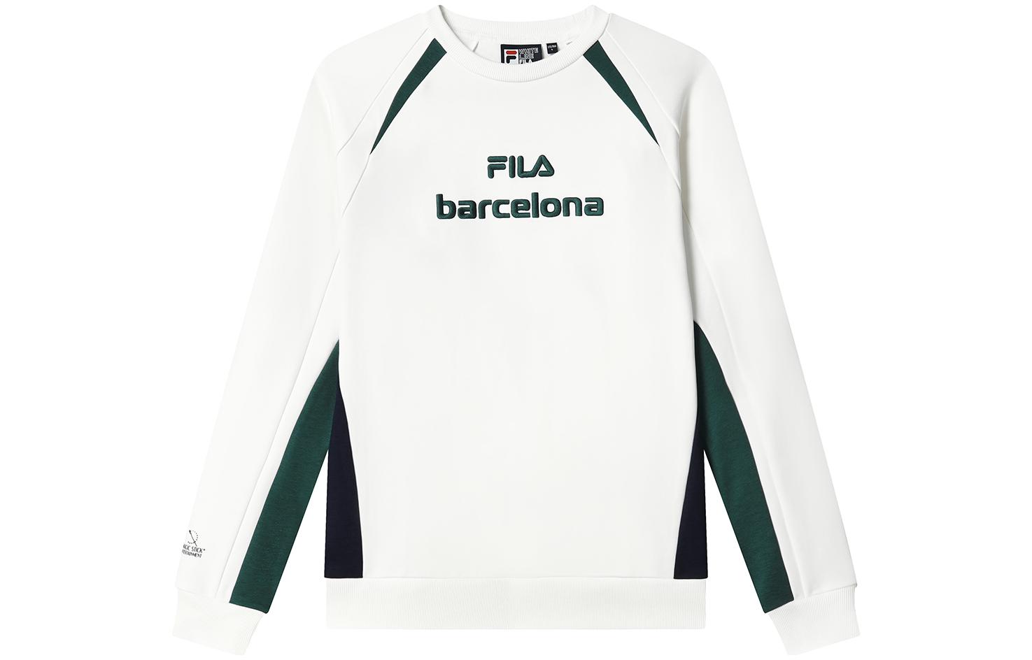 FILA Embroidered Letter Colorblock Pullover Sweatshirt Cloud Mushroom White F11M319201F-WT