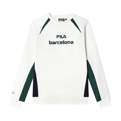 FILA Embroidered Letter Colorblock Pullover Sweatshirt Cloud Mushroom White F11M319201F-WT