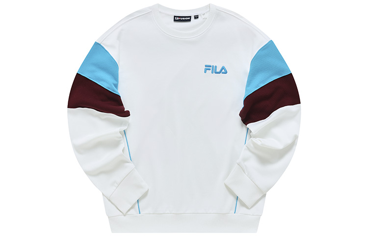 FILA Embroidered Logo Colorblock Knit Pullover Sweatshirt - White T11M233205F-WT