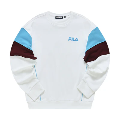 FILA Embroidered Logo Colorblock Knit Pullover Sweatshirt - White T11M233205F-WT
