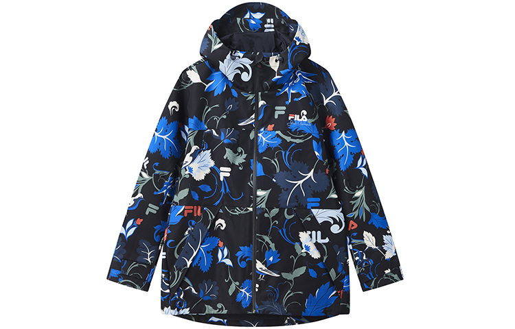 FILA Embroidered Logo Full-Print Hooded Jacket - Legend Blue F11M118704F-ZA