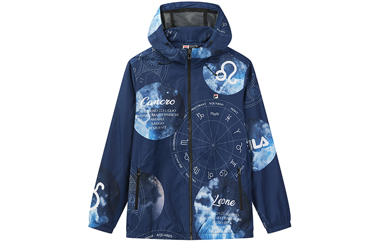 FILA Embroidered Logo Fun Print Breathable Woven Hoodie Jacket Cosmic Blue F11M038710GDB
