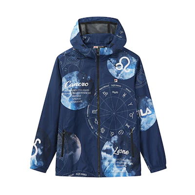 FILA Embroidered Logo Fun Print Breathable Woven Hoodie Jacket Cosmic Blue F11M038710GDB