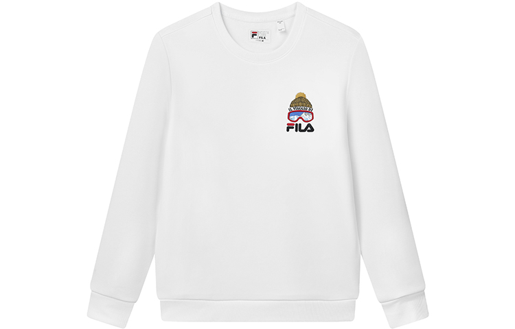 FILA Embroidered Logo Knit Pullover Sweatshirt Standard White F11M148203FWT
