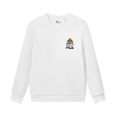 FILA Embroidered Logo Knit Pullover Sweatshirt Standard White F11M148203FWT