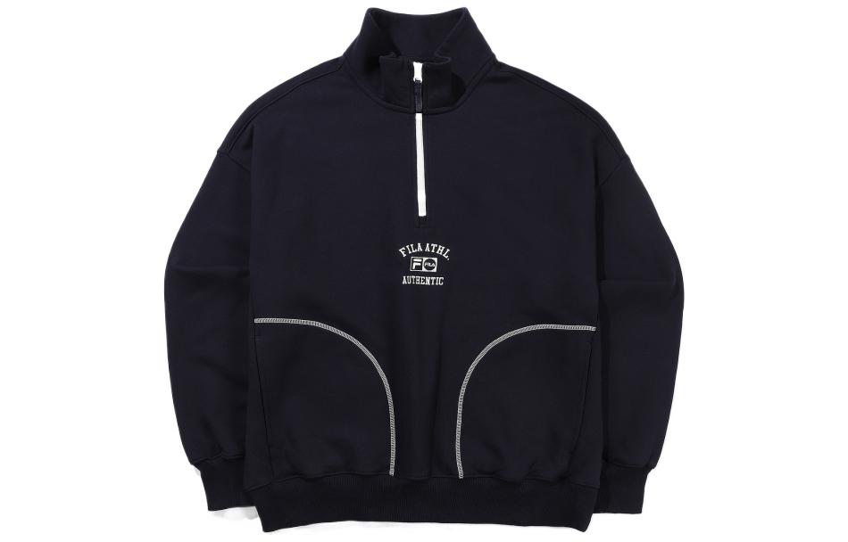 FILA Embroidered Logo Quarter-Zip Pullover Sweatshirt Unisex - Navy Blue FS2POE3111X-INA