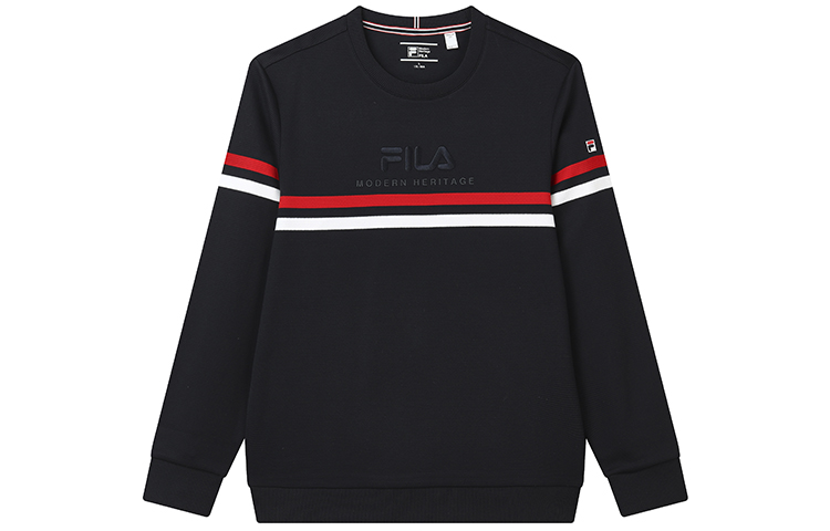 FILA Embroidered Logo Striped Knit Crewneck Sweatshirt - Legendary Blue F11M211217F-NV