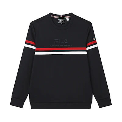 FILA Embroidered Logo Striped Knit Crewneck Sweatshirt - Legendary Blue F11M211217F-NV