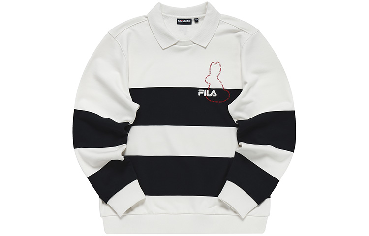 FILA Embroidered Logo Striped Polo Knit Pullover Sweatshirt - White T11M313204F-IV
