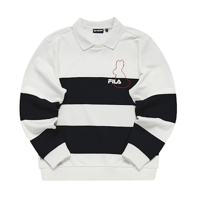 FILA Embroidered Logo Striped Polo Knit Pullover Sweatshirt - White T11M313204F-IV