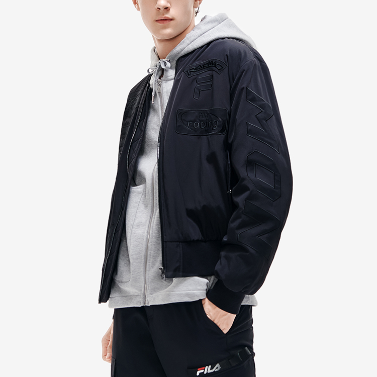 Details for FILA 男士刺绣Logo冬季黑色飞行员夹克. F11M219901FBK