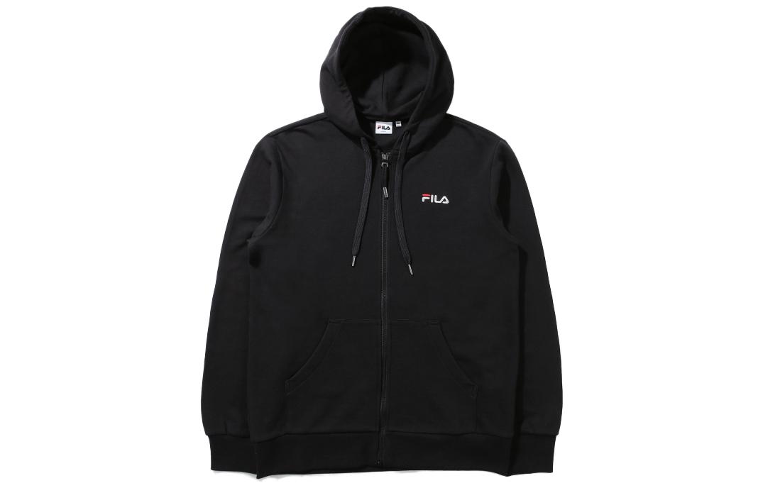 FILA Embroidered Logo Zip-Up Hoodie Unisex Black Long-Sleeve FS2FTD3101X