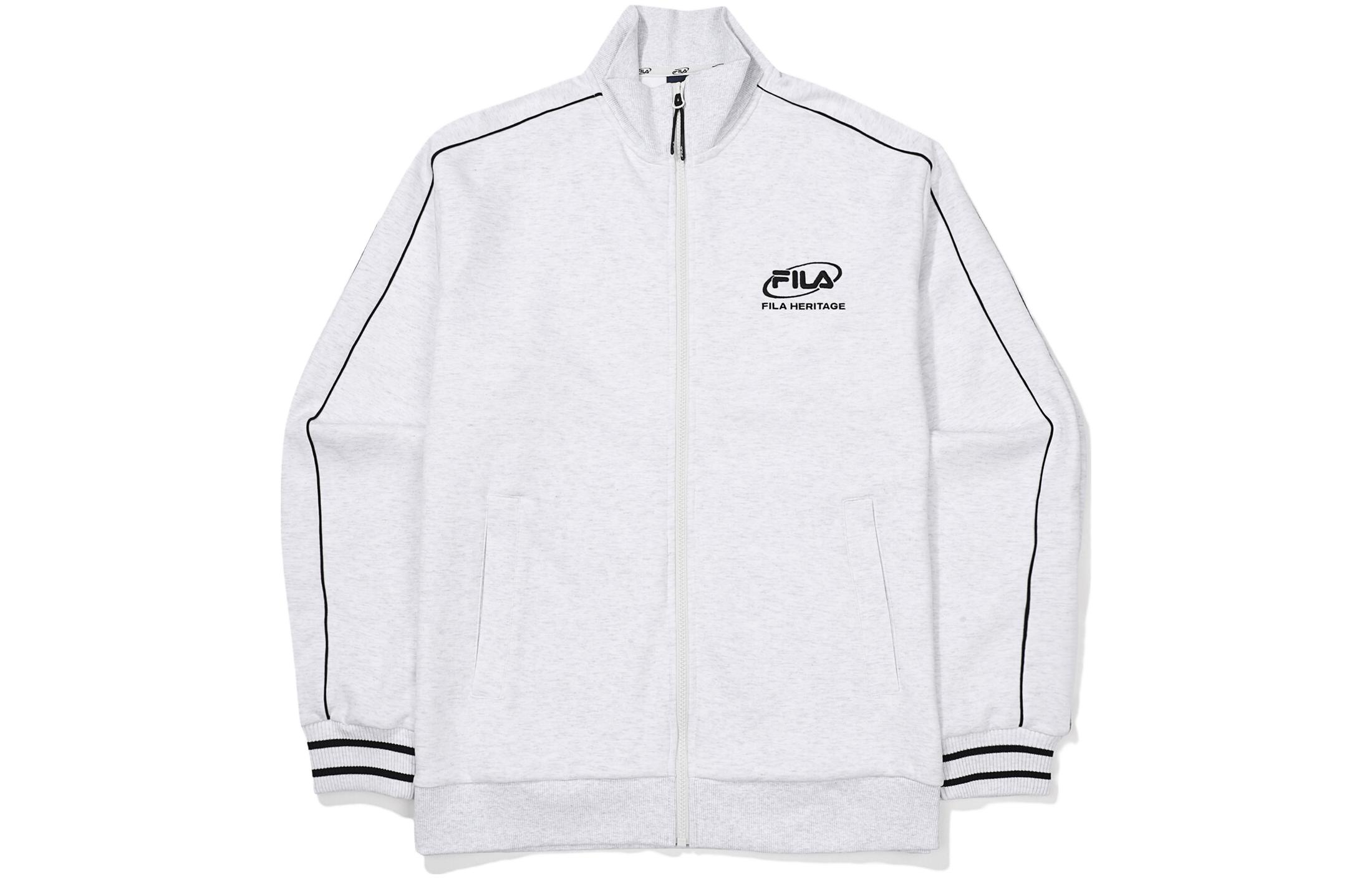 FILA Embroidered Striped Retro Zip-Up Jacket Unisex Light Gray FS2FTF3103XWTM