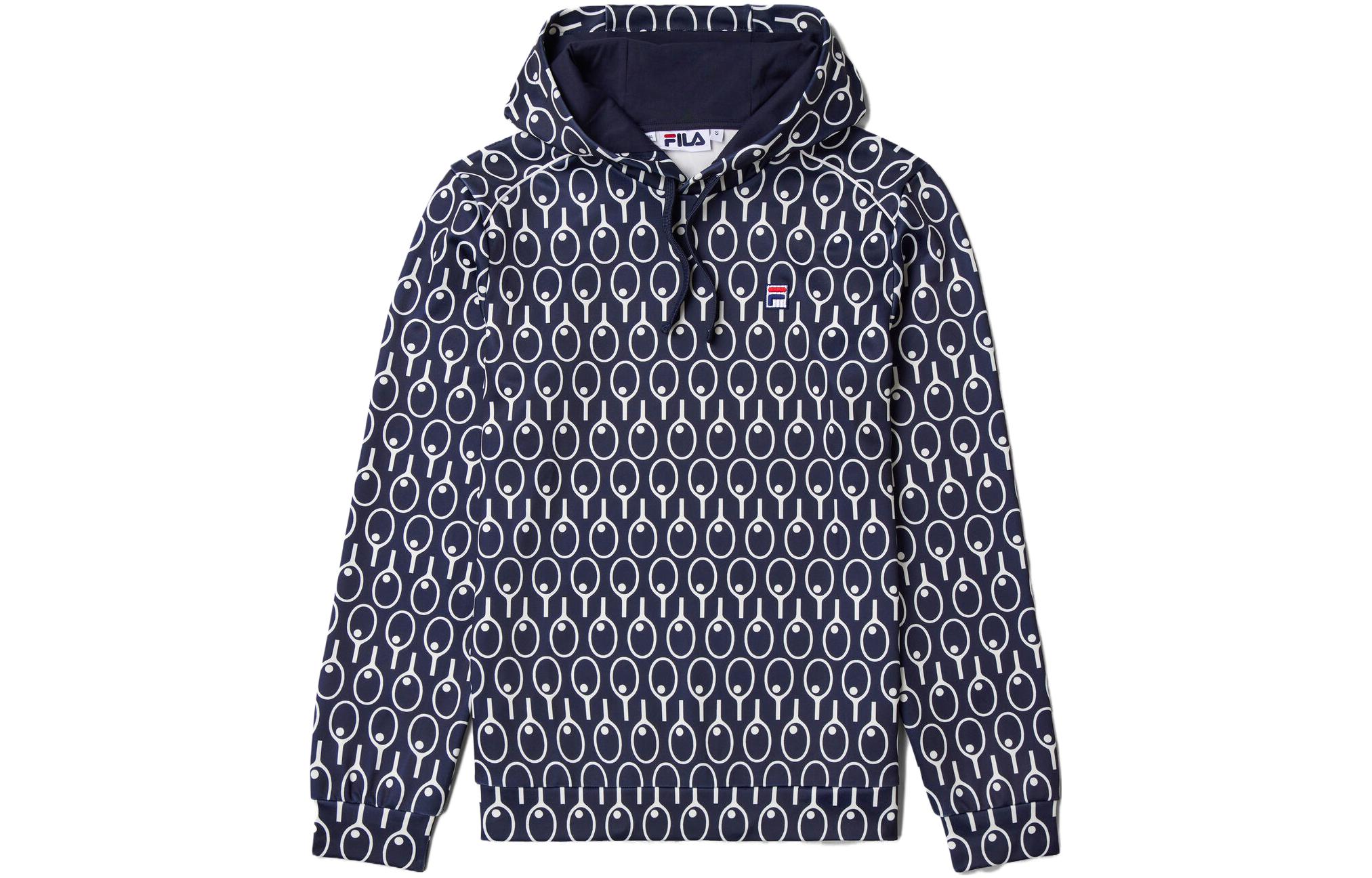 FILA F-Box Anniversary Tennis Racket Print Drawstring Hoodie Unisex Blue LU331117