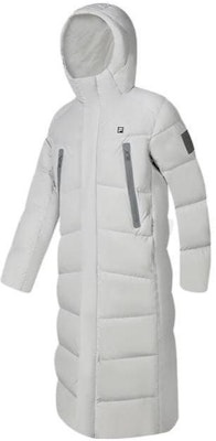 FILA Fitness Long Puffer Jacket with Hood - Light Blue Gray. A11M341906F-GY Order FILA Fitness Long Puffer Jacket with Hood - Light Blue Gray. A11M341906F-GY