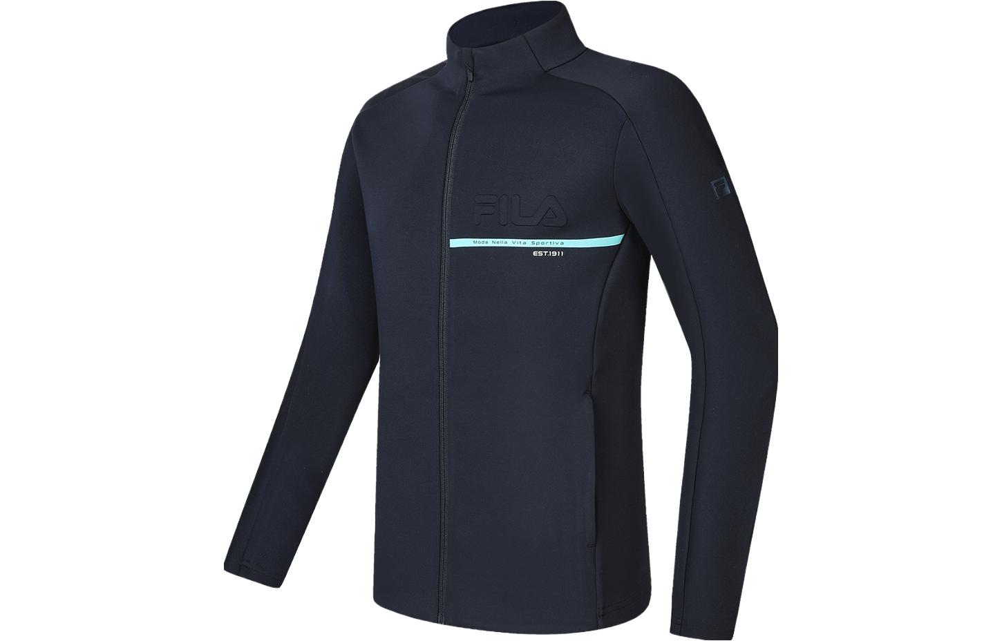 Shop FILA健身針織外套純色皇家藍運動服 A11M411502F-NV