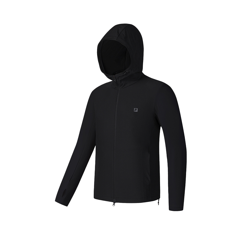 FILA Fitness Lightweight Breathable Hooded Jacket Black Mens Sportswear A51M521501F-BK