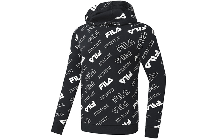 FILA FITNESS Series Black Hoodie with All-Over Logo Print A11M311212F-ZA