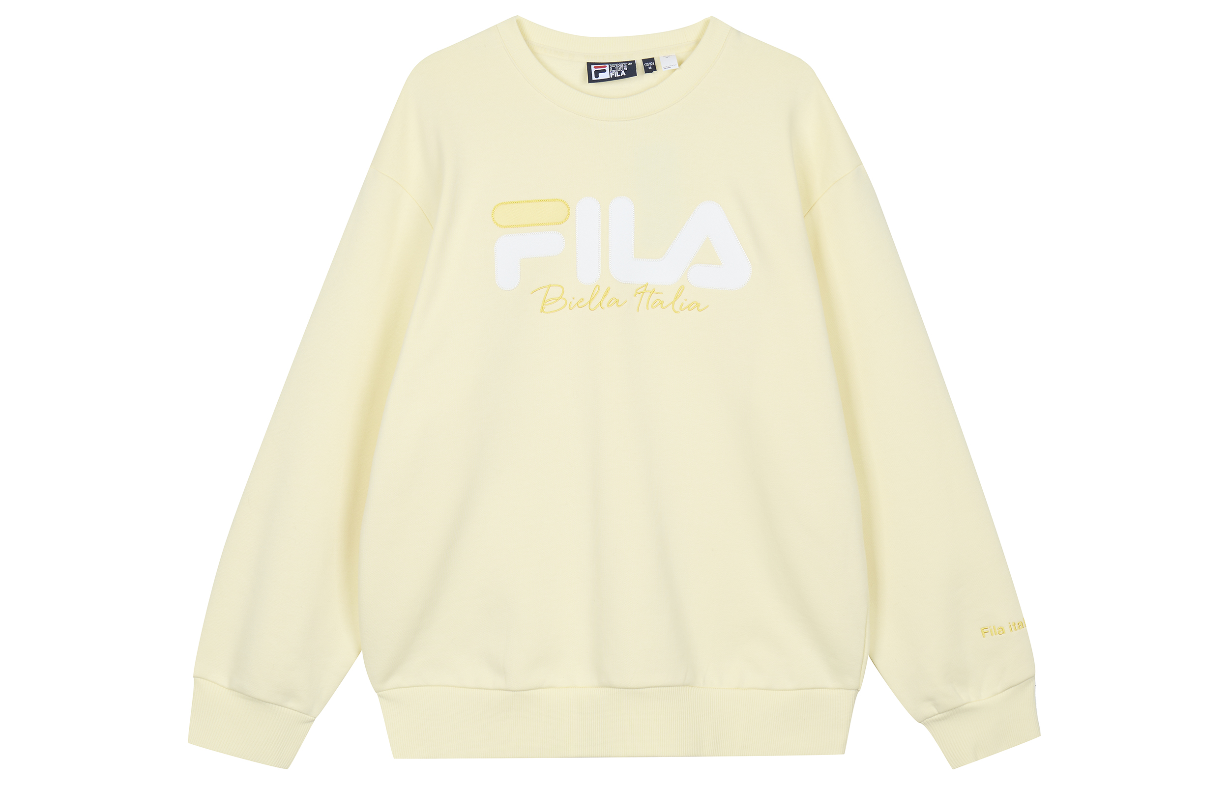 FILA Fleece-Lined Logo Loose Fit Pullover Sweatshirt Unisex Straw Yellow F51U249299FYE