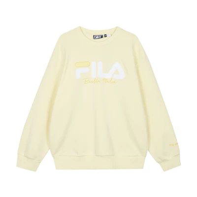 FILA Fleece-Lined Logo Loose Fit Pullover Sweatshirt Unisex Straw Yellow F51U249299FYE