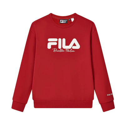 FILA Fleece-Lined Logo Pullover Sweatshirt Unisex Couple Style - Legendary Red F51U249299FRD