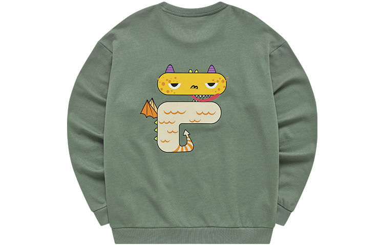 FILA FOB Cartoon Print Crewneck Sweatshirt Unisex Rock Gray-Green T11U243202F-TQ