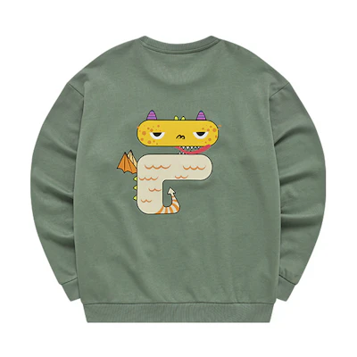 FILA FOB Cartoon Print Crewneck Sweatshirt Unisex Rock Gray-Green T11U243202F-TQ
