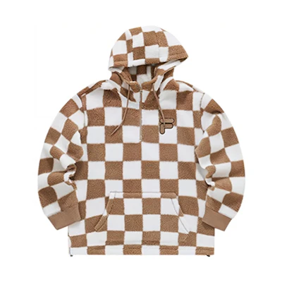 FILA FOB Checkered Fleece Pullover Half-Zip Sweatshirt Unisex Warm Brown T11U343208FBN